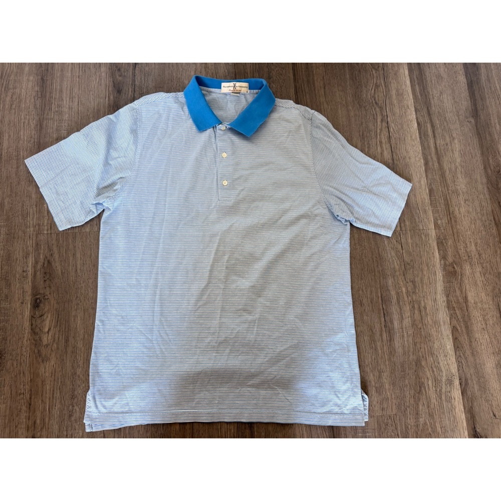Fairway & Greene Mens Mercerized Cotton Striped Polo Shirt Blue White Medium